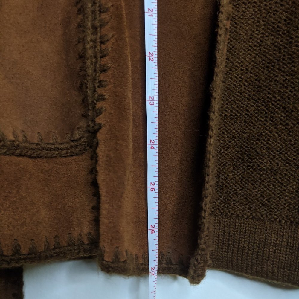 J Crew Vtg Leather Wool Knit Patchwork Cardigan xs - Picture 7 of 10